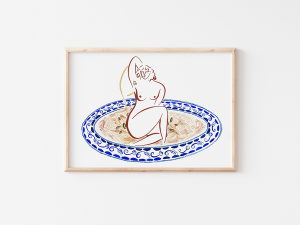 Spaghetti Print by Liv & Dom | DeCasa -ヨーロッパのアート＆ポスターショップ | インテリアアート | カラフルアート | 海外ポスター | モダンアート | おしゃれポスター | 女性 | イラスト | 食べ物