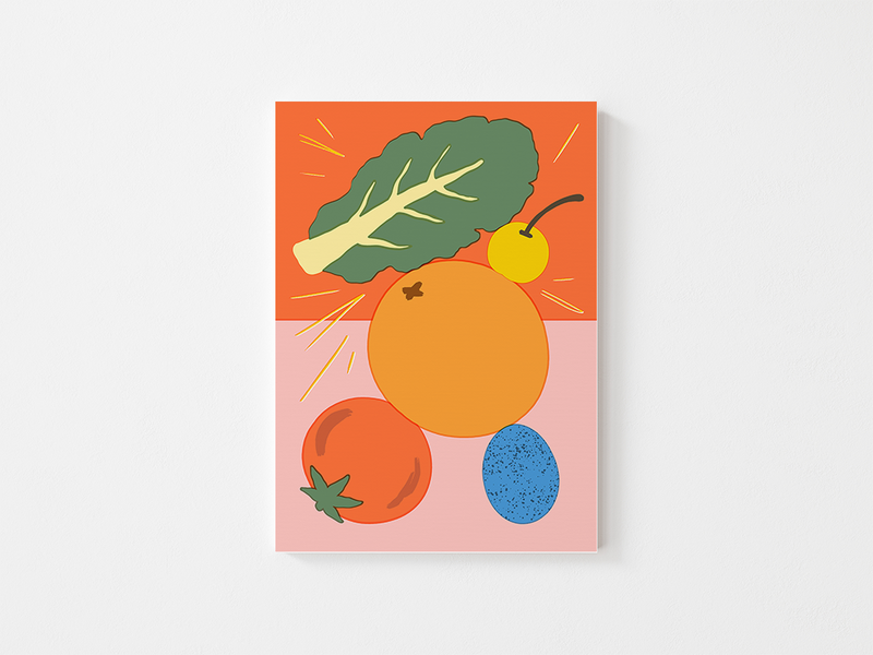 FRUIT BALANCE 3 by Elena Boils | DeCasa -海外アートポスターのセレクトショップ | インテリアアート | カラフルアート | 海外ポスター | メキシコ | フルーツ | 野菜 | レッド | ブルー | ピンク | オレンジ | おしゃれポスター
