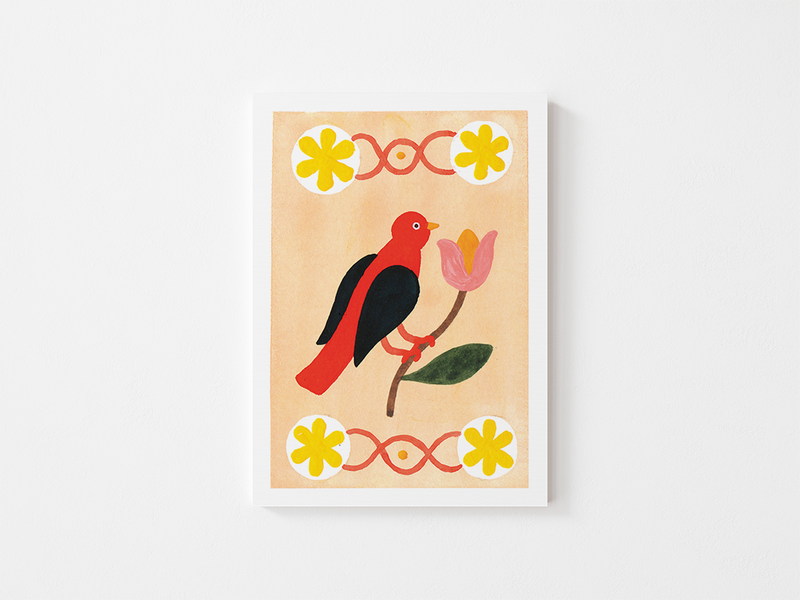 Oiseau by Julie Brouant | DeCasa -ヨーロッパのアートポスターショップ | インテリアアート | カラフルアート | 海外ポスター | フランス | パリ | 動物 | アニマル | 鳥 | 暖色 | オレンジ | イエロー | フラワー | おしゃれポスター | 可愛い