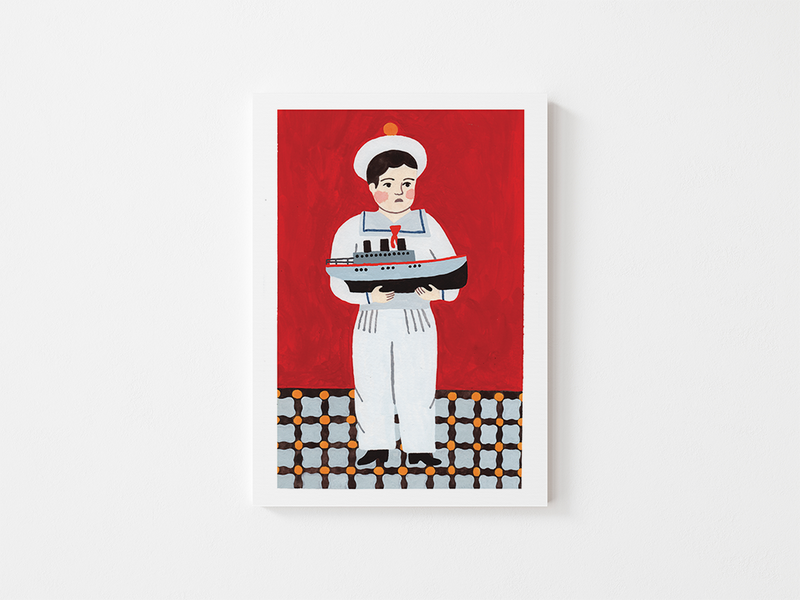 Matelot by Julie Brouant | DeCasa -ヨーロッパのアートポスターショップ | インテリアアート | カラフルアート | 海外ポスター | フランス | パリ | 海 | 冒険 | 船乗り | レッド | ブルー | 船 | 航海 | おしゃれポスター | 可愛い