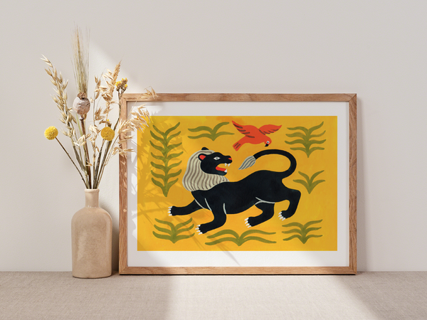Lion by Julie Brouant | DeCasa -ヨーロッパのアートポスターショップ | インテリアアート | カラフルアート | 海外ポスター | フランス | パリ | 動物 | ライオン | オオム | 暖色 | イエロー | ブラック | 黄色 | おしゃれポスター | 可愛い