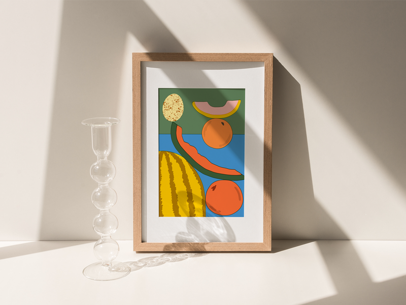 FRUIT BALANCE 2 by Elena Boils | DeCasa -海外アートポスターのセレクトショップ | インテリアアート | カラフルアート | 海外ポスター | メキシコ | フルーツ | スイカ | レッド | ブルー | イエロー | オレンジ | おしゃれポスター