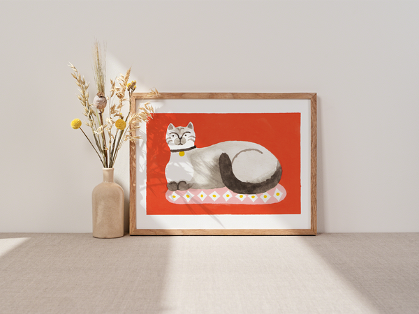 Chat by Julie Brouant | DeCasa -ヨーロッパのアートポスターショップ | インテリアアート | カラフルアート | 海外ポスター | フランス | パリ | 動物 | アニマル | 猫 |  | レッド | おしゃれポスター | 可愛い