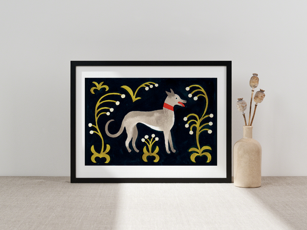 Chien by Julie Brouant | DeCasa -ヨーロッパのアートポスターショップ | インテリアアート | カラフルアート | 海外ポスター | フランス | パリ | 動物 | アニマル | 犬 | ウィペット | ブラック | 黒 | おしゃれポスター | 可愛い