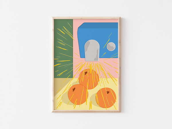 ORANGES by Elena Boils | DeCasa -海外アートポスターのセレクトショップ | インテリアアート | カラフルアート | 海外ポスター | メキシコ | フルーツ | オレンジ | ブルー | ピンク | イエロー | おしゃれポスター