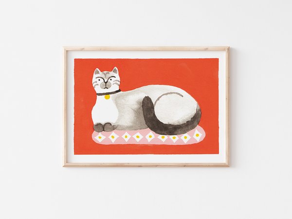 Chat by Julie Brouant | DeCasa -ヨーロッパのアートポスターショップ | インテリアアート | カラフルアート | 海外ポスター | フランス | パリ | 動物 | アニマル | 猫 |  | レッド | おしゃれポスター | 可愛い