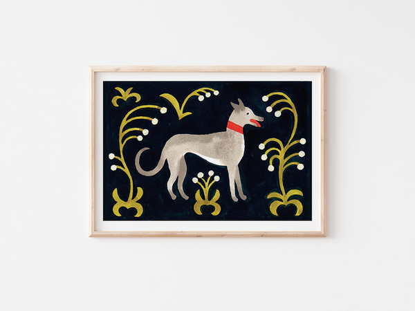 Chien by Julie Brouant | DeCasa -ヨーロッパのアートポスターショップ | インテリアアート | カラフルアート | 海外ポスター | フランス | パリ | 動物 | アニマル | 犬 | ウィペット | ブラック | 黒 | おしゃれポスター | 可愛い
