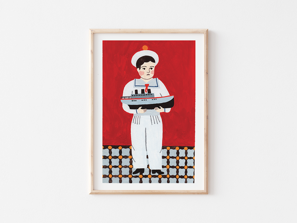 Matelot by Julie Brouant | DeCasa -ヨーロッパのアートポスターショップ | インテリアアート | カラフルアート | 海外ポスター | フランス | パリ | 海 | 冒険 | 船乗り | レッド | ブルー | 船 | 航海 | おしゃれポスター | 可愛い