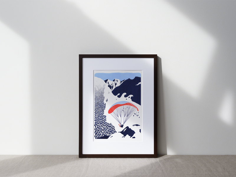 Parapente | パラグライダー by Mona Leu-Leu | DeCasa -ヨーロッパのアート＆ポスターショップ | インテリアアート | カラフルアート | 海外ポスター | 雪 | 冬 | フランス | フレンチアルプス | 風景画 | おしゃれポスター