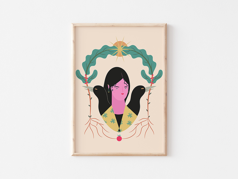 Birds on my mind by Alba Blázquez | DeCasa -ヨーロッパのアートポスターセレクトショップ | インテリアアート | 海外ポスター | カラフル | おしゃれポスター  | ポップアート | ベージュ | セルフラブ | スペイン | マドリード
