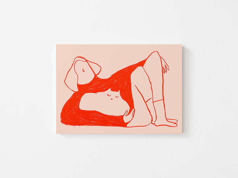 Red Jumper by Cinzia Franceschini | DeCasa -ヨーロッパのアート＆ポスターセレクトショップ | インテリアアート | 海外ポスター | モダンアート | おしゃれポスター | おうち時間 | 猫 | レッド | ピンク | ミニマル | イタリア | ローマ