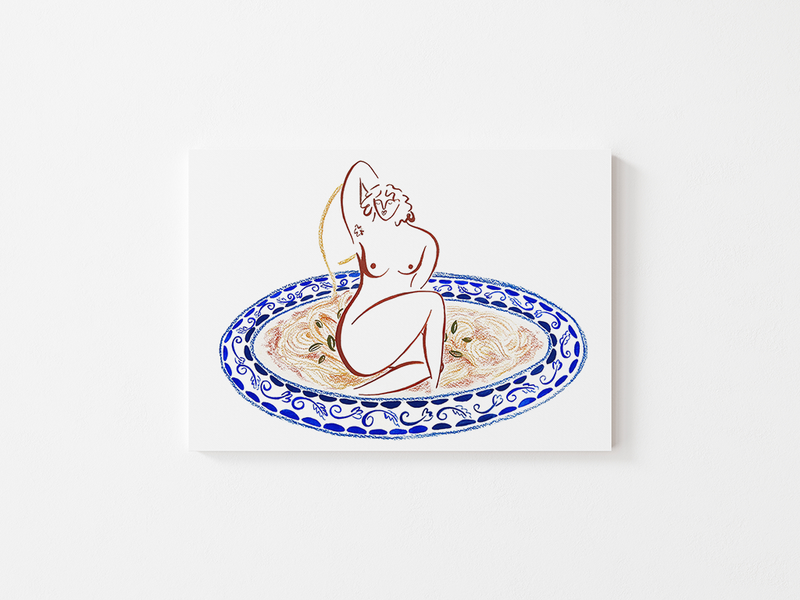 Spaghetti Print by Liv & Dom | DeCasa -ヨーロッパのアート＆ポスターショップ | インテリアアート | カラフルアート | 海外ポスター | モダンアート | おしゃれポスター | 女性 | イラスト | 食べ物