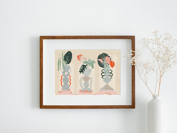 Three Vessels by Frauke Schyroki | DeCasa -ヨーロッパのアート＆ポスターショップ | インテリアアート | カラフルアート | 海外ポスター | モダンアート | お花 | 植物 | フラワーベース | おしゃれポスター