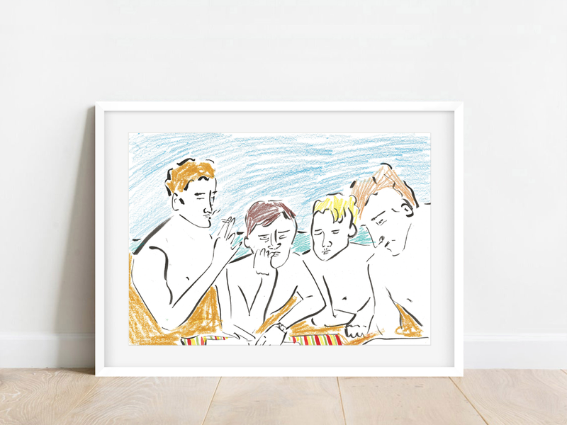Beach Boyz by Marion Bretagne | DeCasa -ヨーロッパのアート＆ポスターショップ | インテリアアート | カラフルアート | 海外ポスター | モダンアート | おしゃれポスター | ビーチ | 海 | 夏 | イラスト