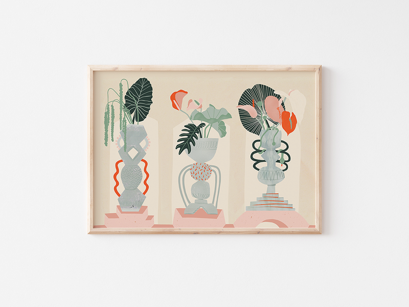 Three Vessels by Frauke Schyroki | DeCasa -ヨーロッパのアート＆ポスターショップ | インテリアアート | カラフルアート | 海外ポスター | モダンアート | お花 | 植物 | フラワーベース | おしゃれポスター