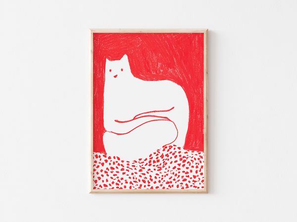 Cat by Cinzia Franceschini | DeCasa -ヨーロッパのアート＆ポスターセレクトショップ | インテリアアート | 海外ポスター | モダンアート | おしゃれポスター | 猫 | レッド | イタリア | ローマ