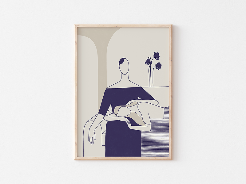 The Mother 『母』 by Mari Fedi | DeCasa -ヨーロッパのアート＆ポスターセレクトショップ | インテリアアート | 海外ポスター | モダンアート | おしゃれポスター | 女性 | ラインアート | シンプル | モノトーン | モノクロ