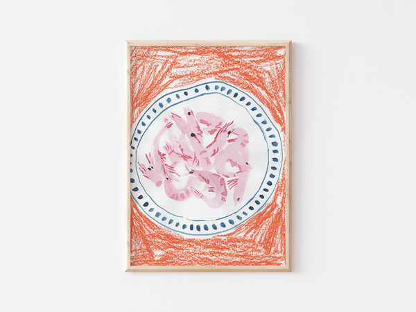 Shrimps by Marion Bretagne | DeCasa -ヨーロッパのアート＆ポスターショップ | インテリアアート | カラフルアート | 海外ポスター | モダンアート | イラスト | 海老 | 食べ物 | おしゃれポスター