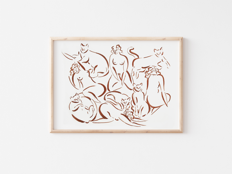 Cat print by Liv & Dom | DeCasa -ヨーロッパのアート＆ポスターショップ | インテリアアート | 海外ポスター | モダンアート | おしゃれポスター | 猫 | イラスト | シンプル | ミニマル | ラインアート