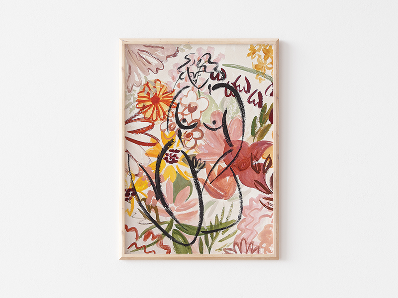 Warm floral Nude by Liv & Dom | DeCasa -ヨーロッパのアート＆ポスターショップ | インテリアアート | カラフルアート | 海外ポスター | モダンアート | おしゃれポスター | 女性 | イラスト | ラインアート | お花 | ナチュラル